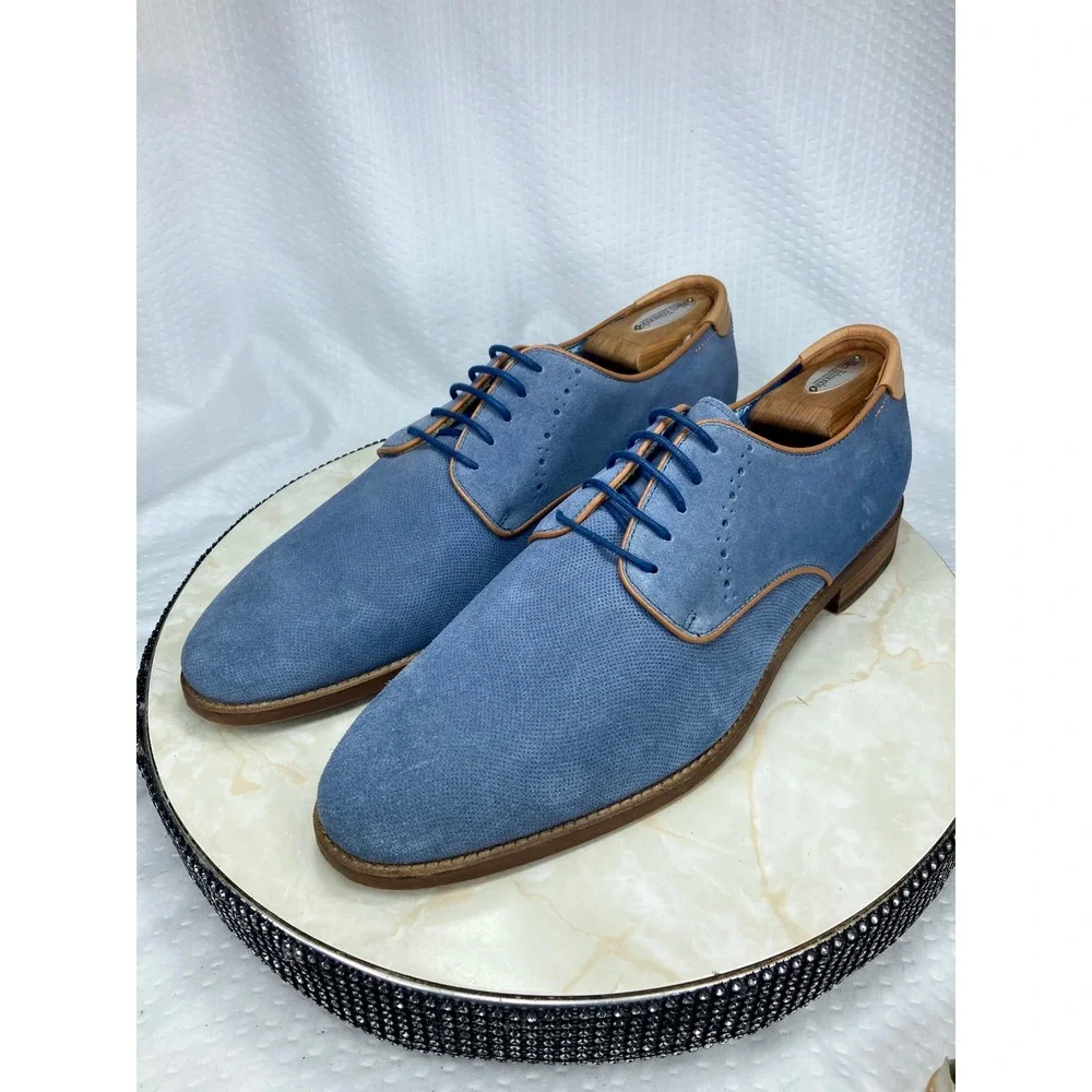 Johnston & Murphy Blue Suede Derby Dress Shoes Men Sz 11 Preppy Business Formal